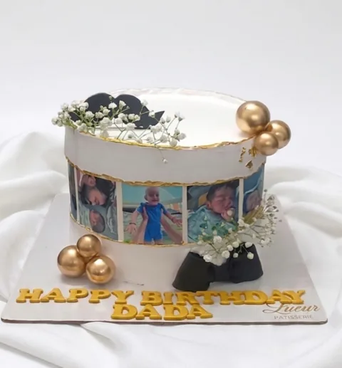 Photo-reel celebration custom cake by Lueur Patisserie