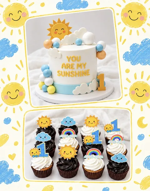 Sunshine cake and cupcakes custom cake by Lueur Patisserie