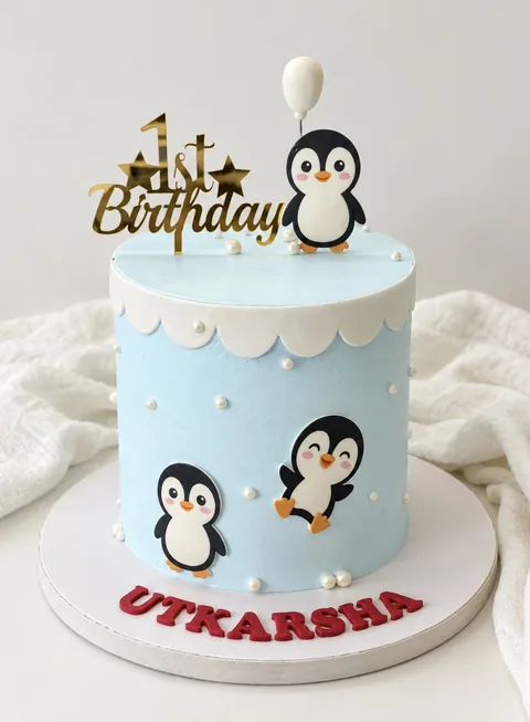 Penguin party custom cake by Lueur Patisserie