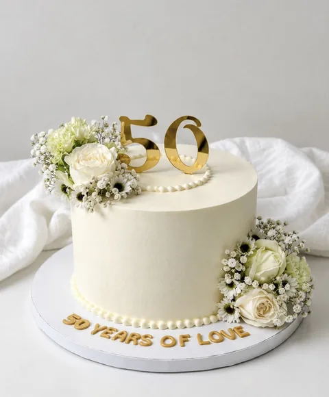 Ivory and gold milestone custom cake by Lueur Patisserie