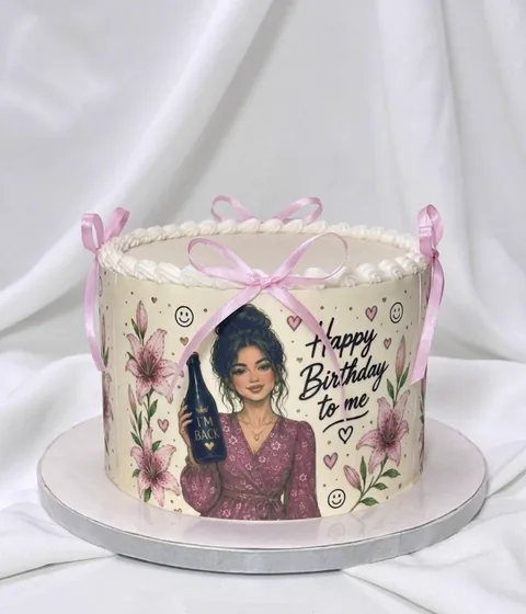 Floral photo celebration custom cake by Lueur Patisserie